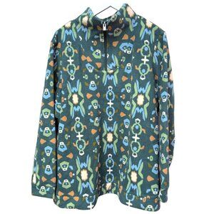 Sport Savvy Fleece Pullover Plus Size 2X Green Print 1/4 Zip Mockneck NWOT